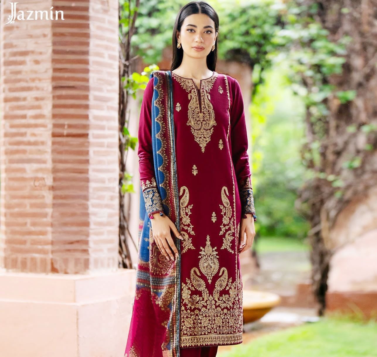 Red 2 PCS EMBROIDERED LAWN  AZURE  FABRIC LAWN 90/70 2pc