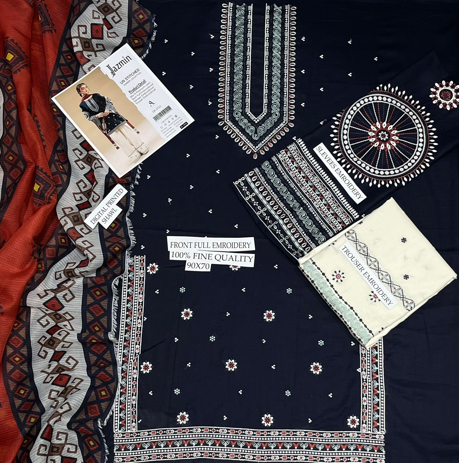 Jazmin 3Pcs Embroidered Lawn