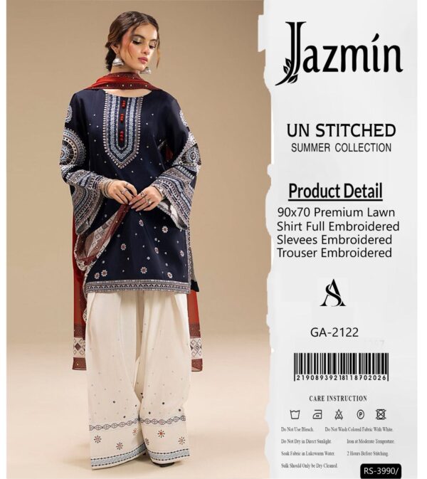 Jazmin 3Pcs Embroidered Lawn